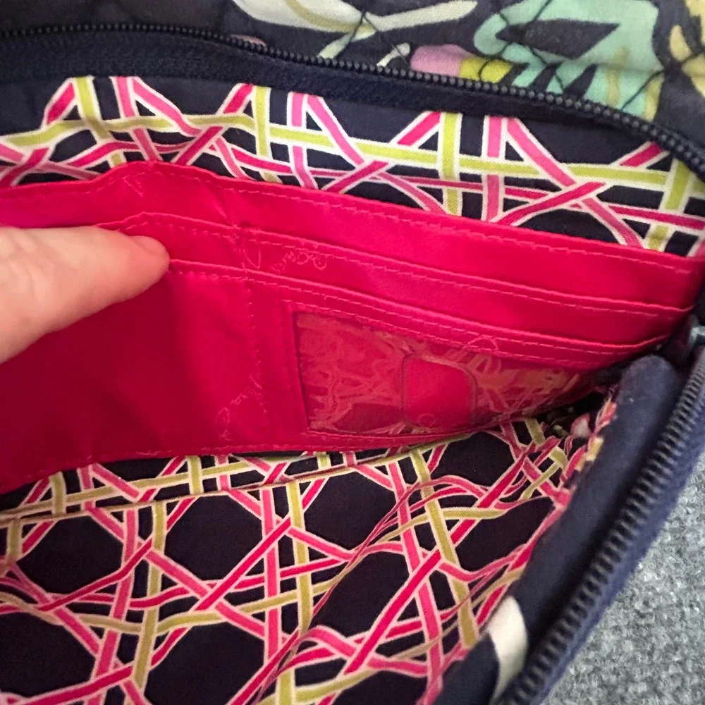 Vera Bradley Night and Day Floral Quilted Cotton Crossbody Bag Navy Pink Wallet